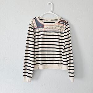 Anthropology Maeve Finn Striped Faire Isle Yolk Striped Sweater nautical  sailor
